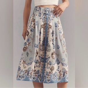 Anthropologie Ranna Gill Linen Blend Belted Midi Skirt XL NWT